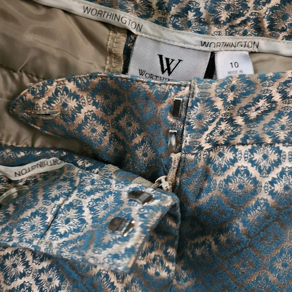 WORTHINGTON TURQUOISE & GOLD GEOMETRIC DESIGN PANTS SIZE 10 Nwot - Picture 4 of 5